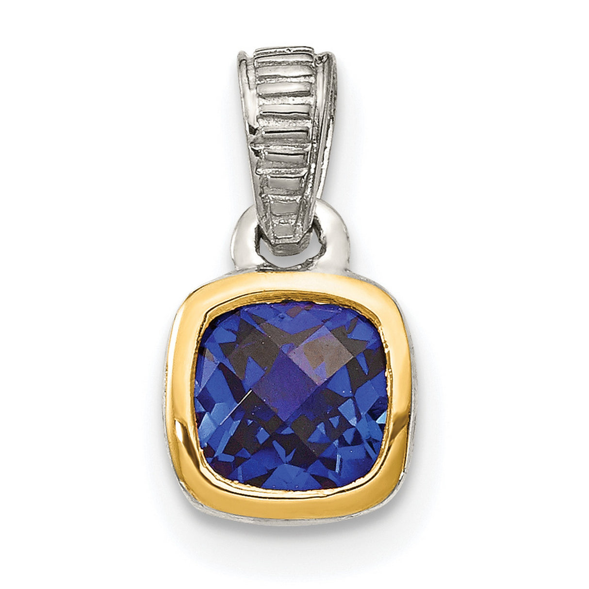 14k Two-Tone Gold Pendant with Cushion-Cut Lab Created Sapphire, Modern Minimalist Style