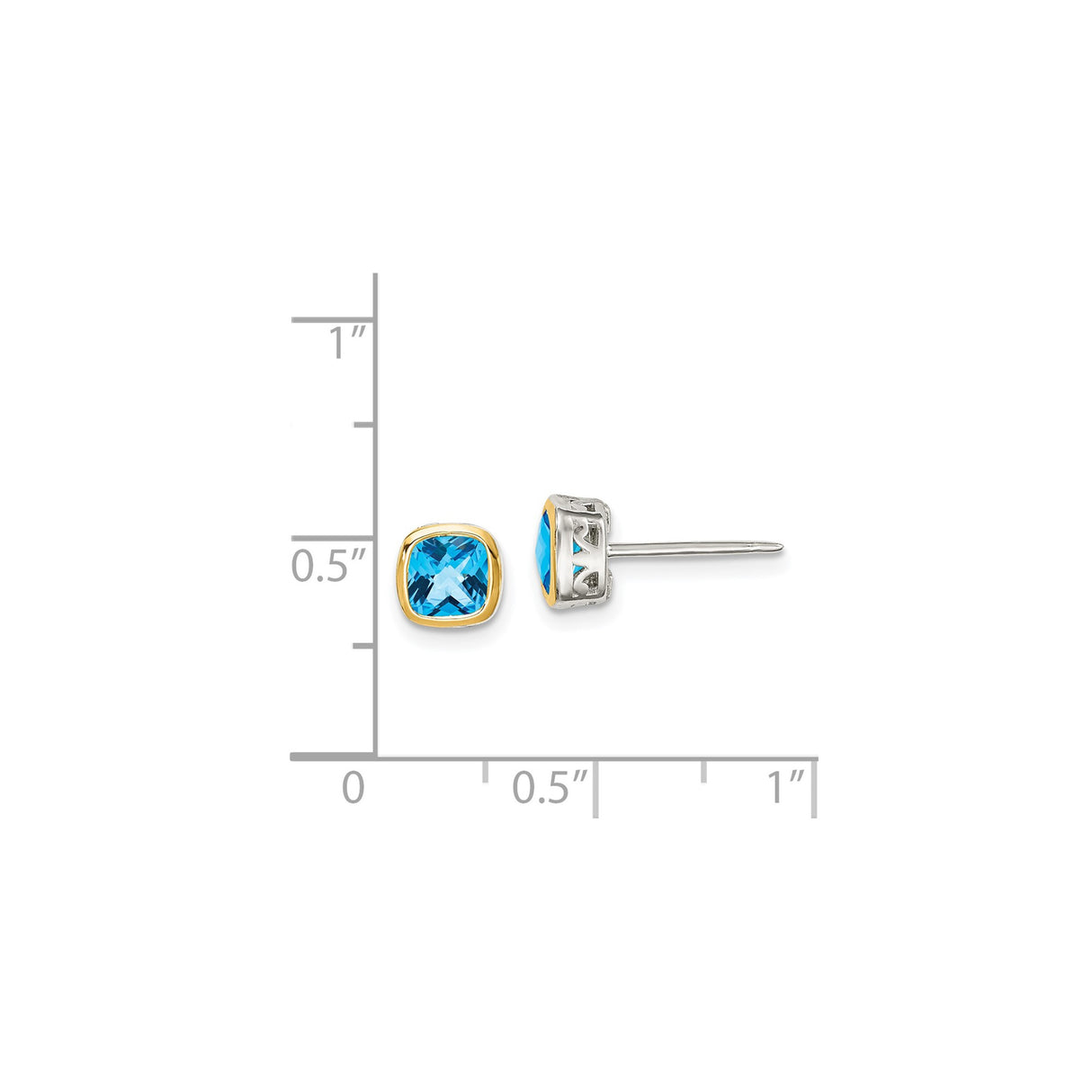 14k Yellow Gold Stud Earrings with Swiss Blue Topaz, Two-Tone Bezel and Filigree Design