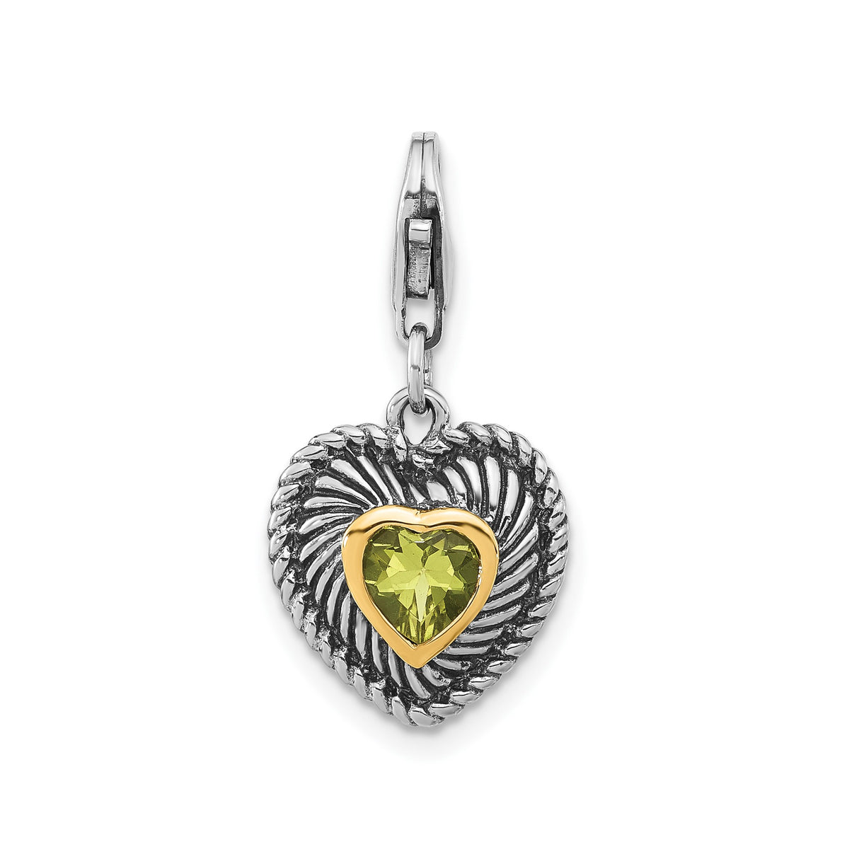 14k Multi-Tone Gold Heart Pendant with Lemon Quartz, Textured Silver Design