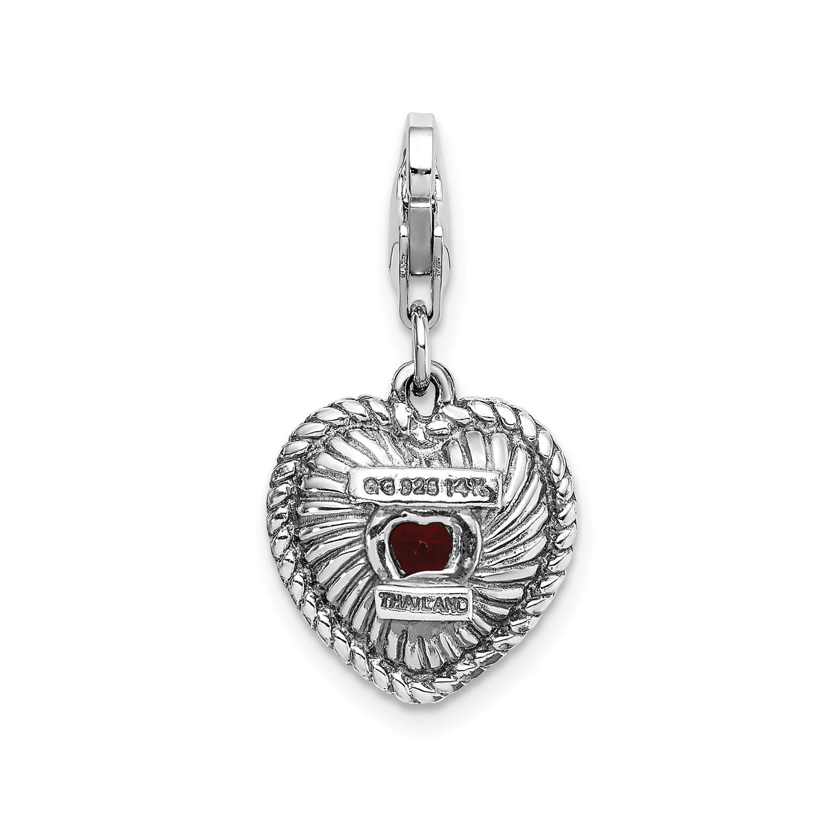 14k Two-Tone Gold Heart Pendant with Garnet and Rope Design