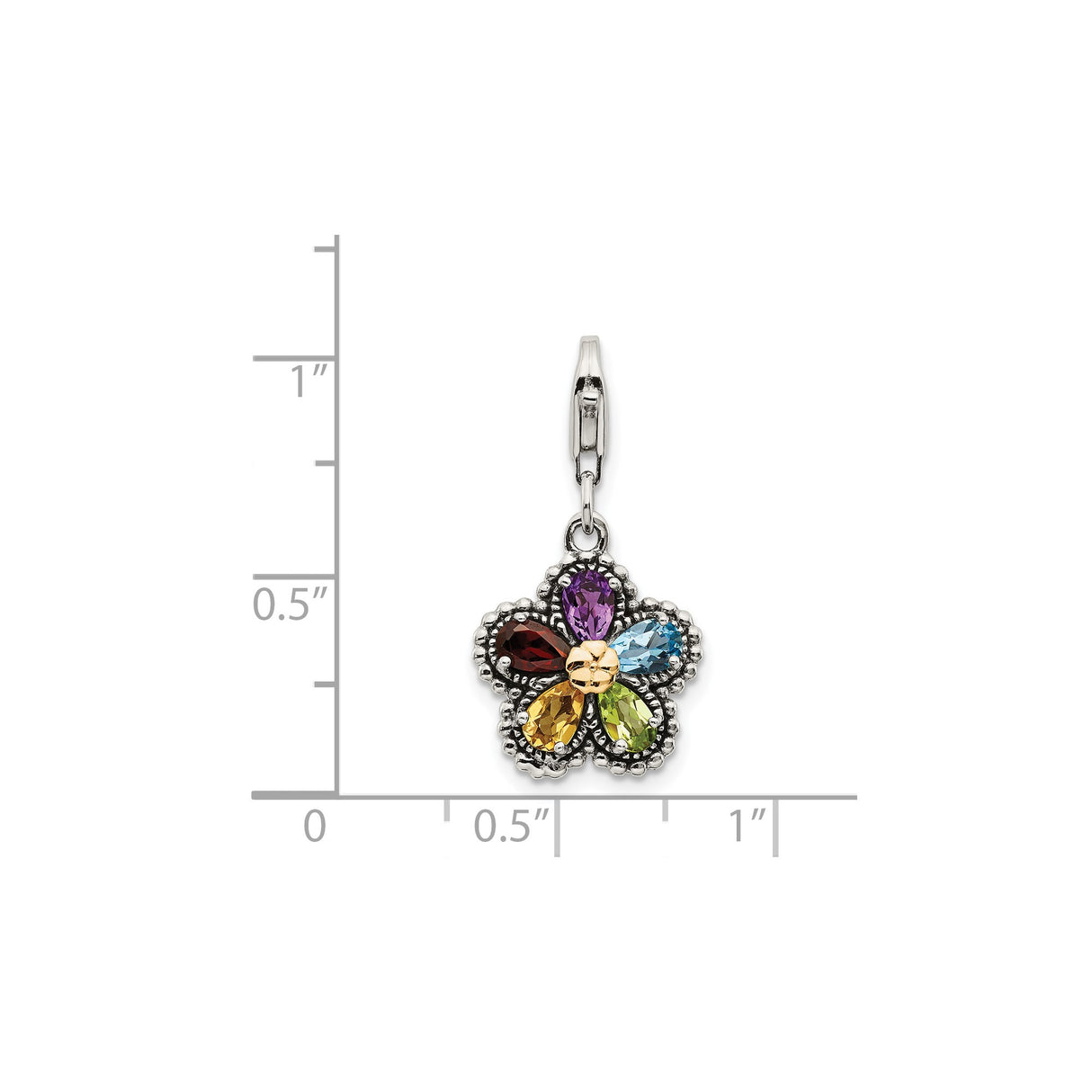 14k Two-Tone Gold Floral Charm Pendant with Amethyst and Citrine