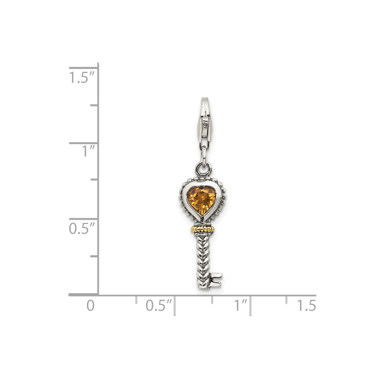 14k Two-Tone Gold Key Pendant with Heart-Shaped Citrine and Rope Detail