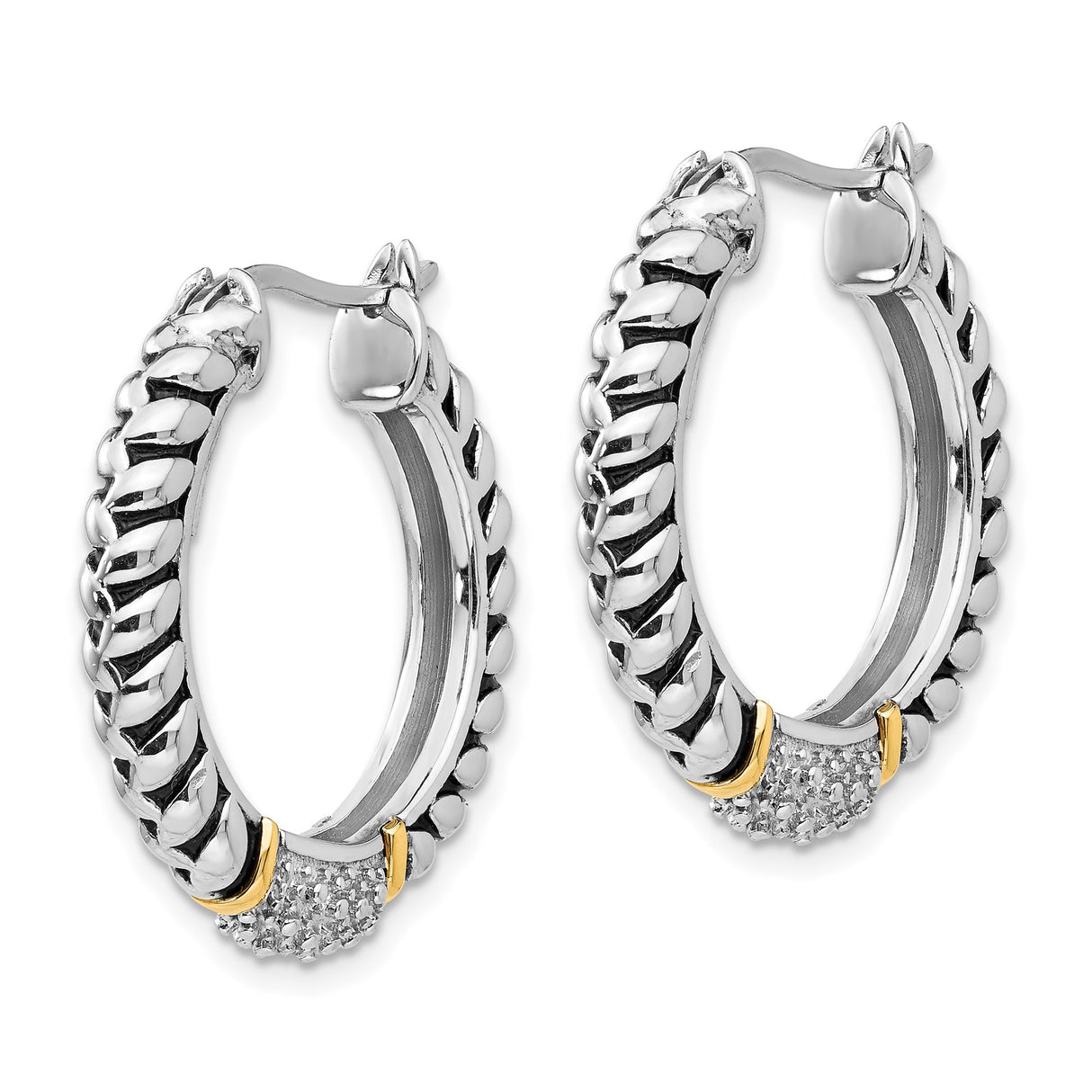 14k Yellow Gold Hoop Earrings with Diamond Pavé, Two-Tone Curb Chain Design for Women