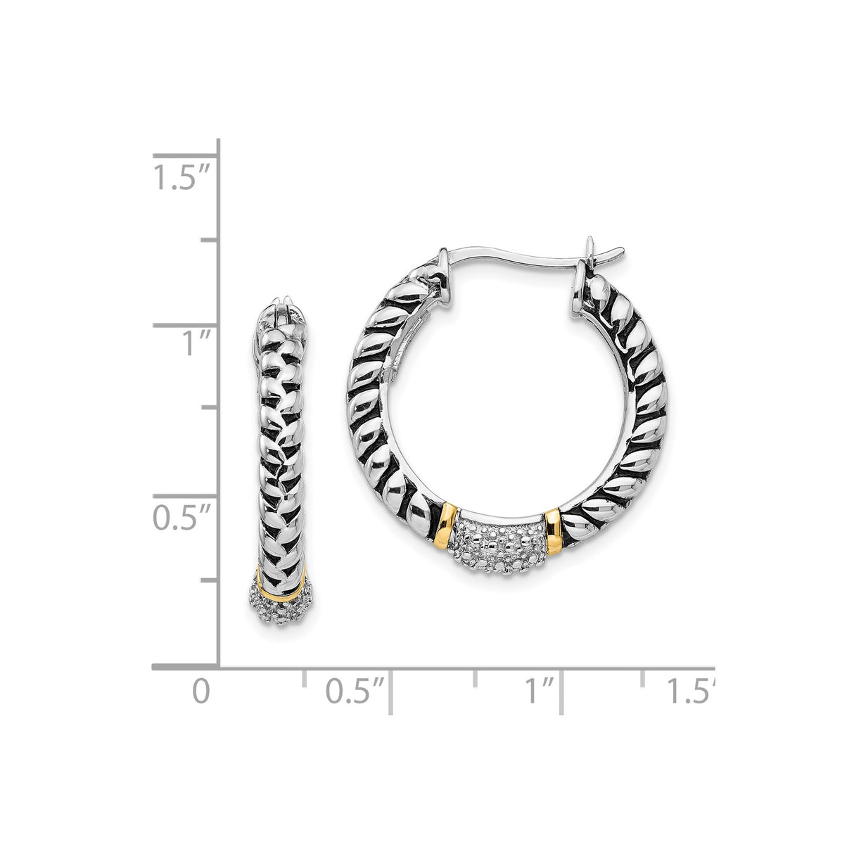 14k Yellow Gold Hoop Earrings with Diamond Pavé, Two-Tone Curb Chain Design for Women