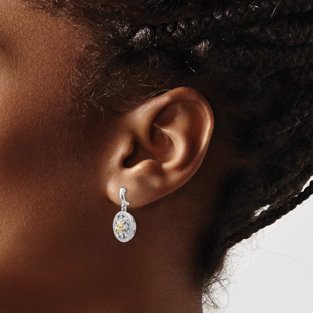 14k Two-Tone Yellow Gold Drop Earrings with Diamond, Floral Filigree Vintage Design
