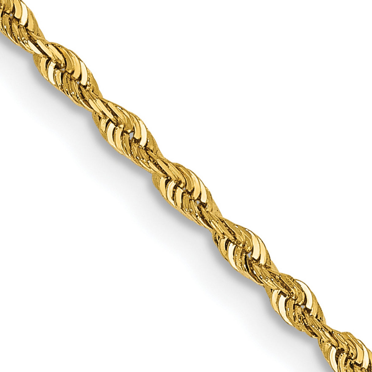 14K Yellow Gold 1.85 mm Rope Chain Necklace, Polished detail view