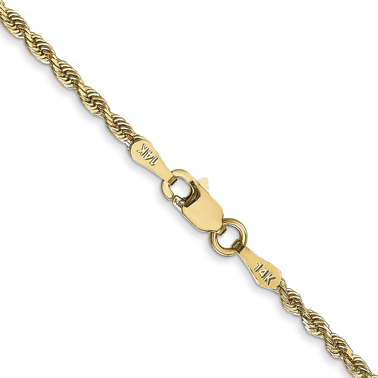 14K Yellow Gold 2 mm Rope Chain Necklace, Polished alternate angle