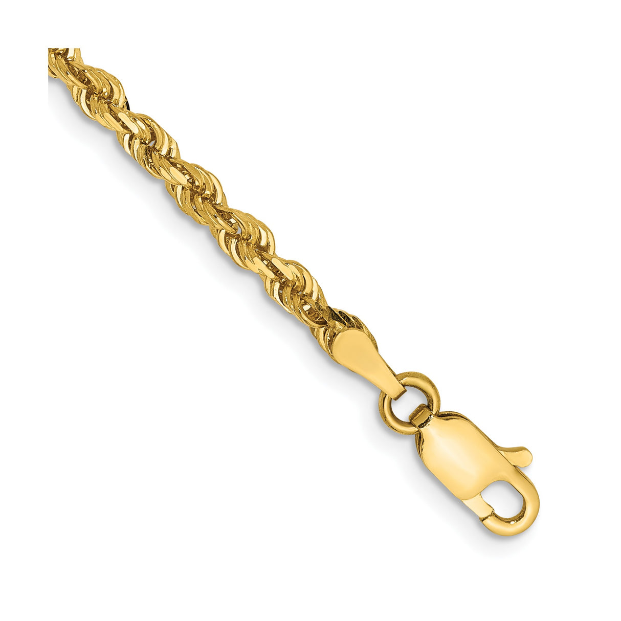 14K Yellow Gold 3 mm Rope Chain Bracelet, Polished