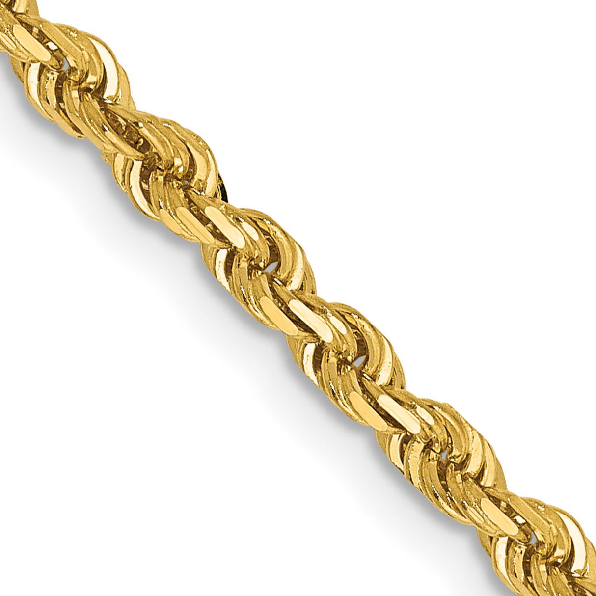 14K Yellow Gold 3 mm Rope Chain Necklace, Polished detail view