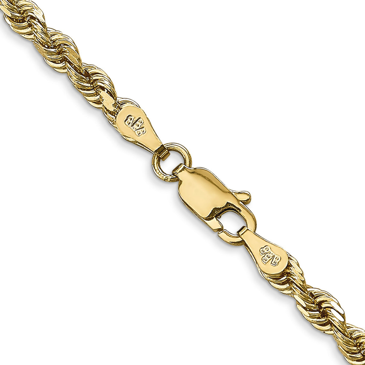 14K Yellow Gold 3.35 mm Rope Chain Bracelet, Polished alternate angle