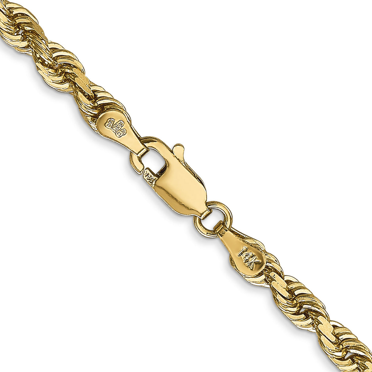 14K Yellow Gold 4 mm Rope Chain Bracelet, Polished alternate angle