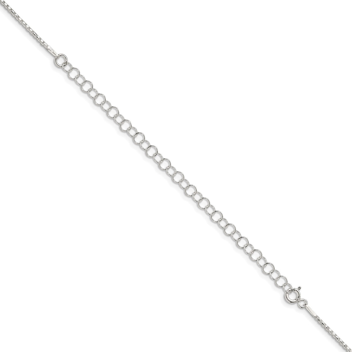 925 White Gold 1.3 mm Box Chain Necklace, Polished detail view