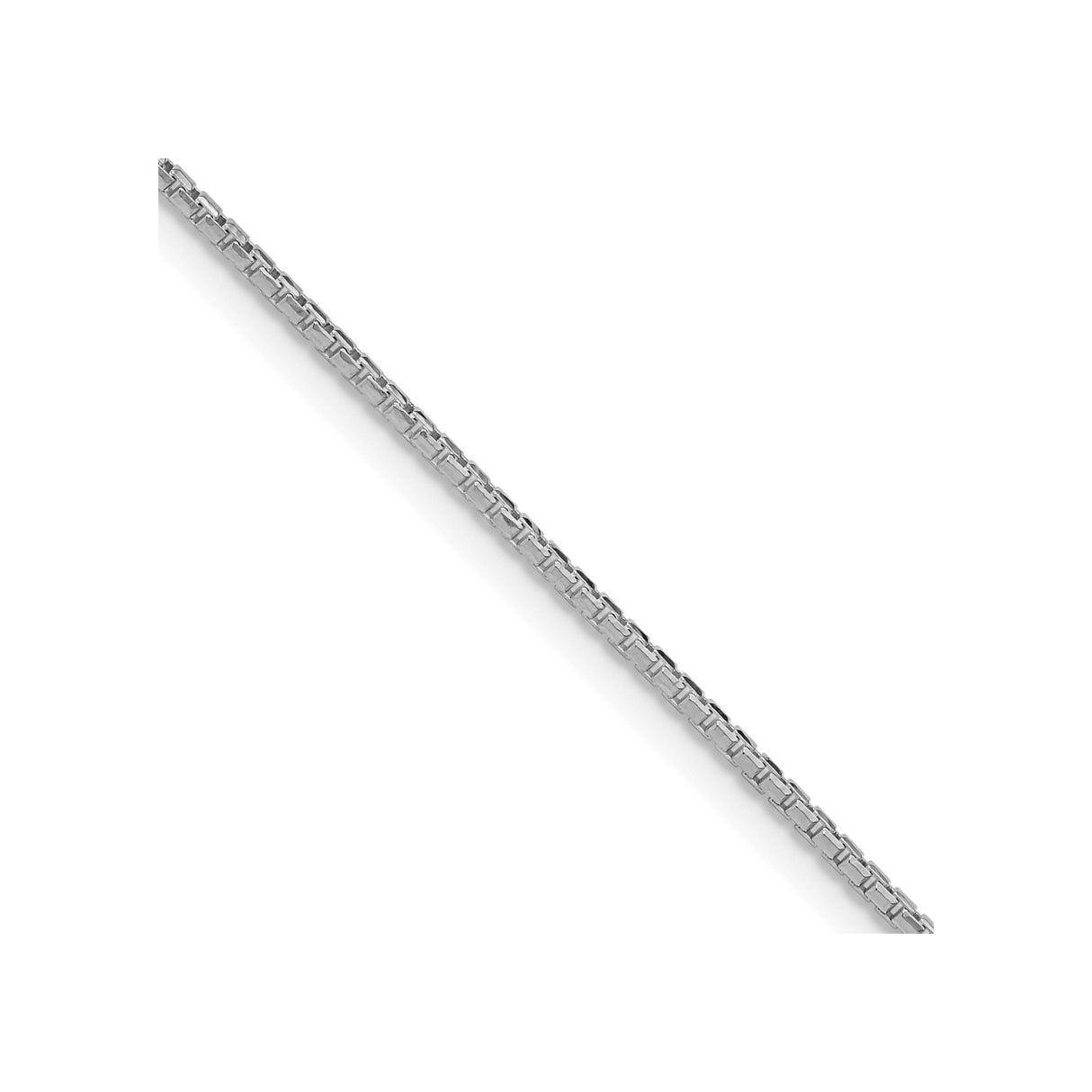 925 White Gold 1.3 mm Box Chain Necklace, Polished detail view