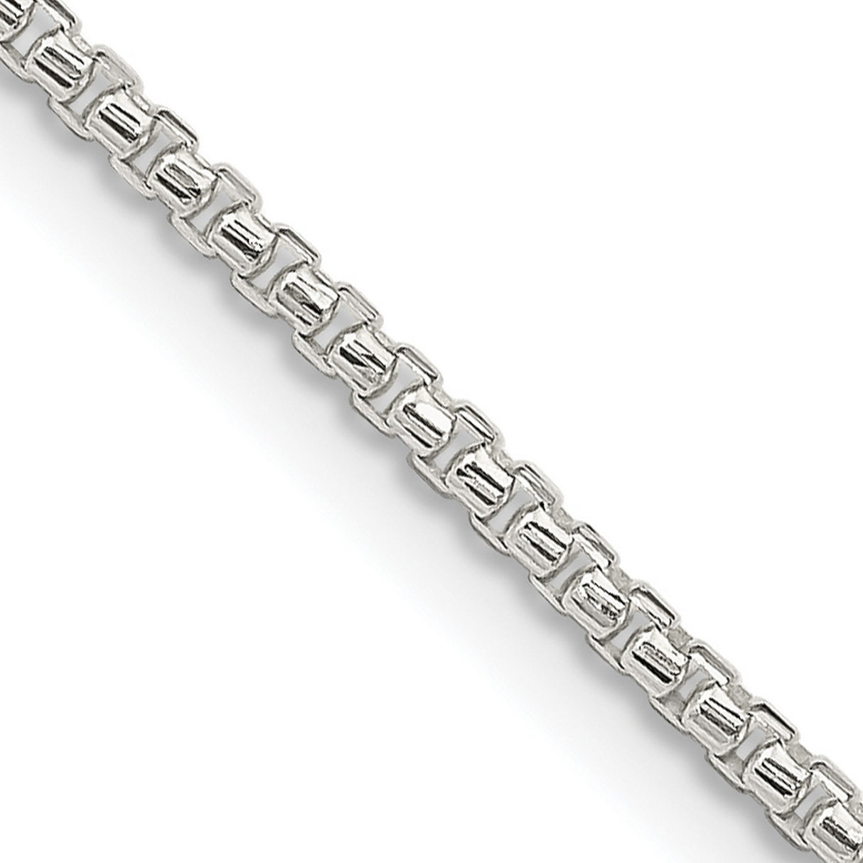 925 White Gold 1.75 mm Box Chain Necklace, Polished detail view