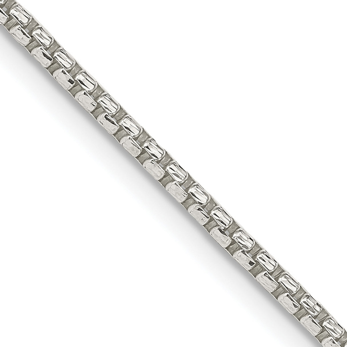 925 White Gold 2 mm Box Chain Necklace, Polished detail view