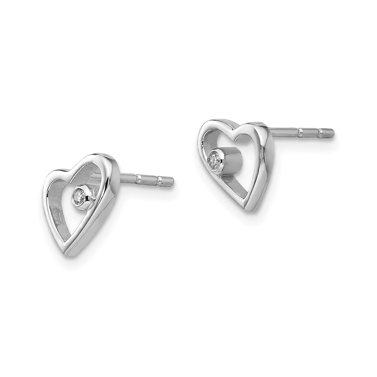 Sterling Silver Heart Stud Earrings with Open Heart Design and Diamonds Accent