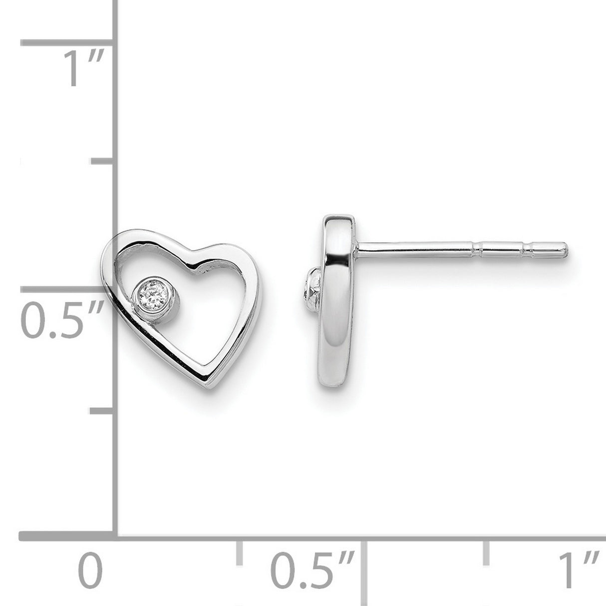 Sterling Silver Heart Stud Earrings with Open Heart Design and Diamonds Accent
