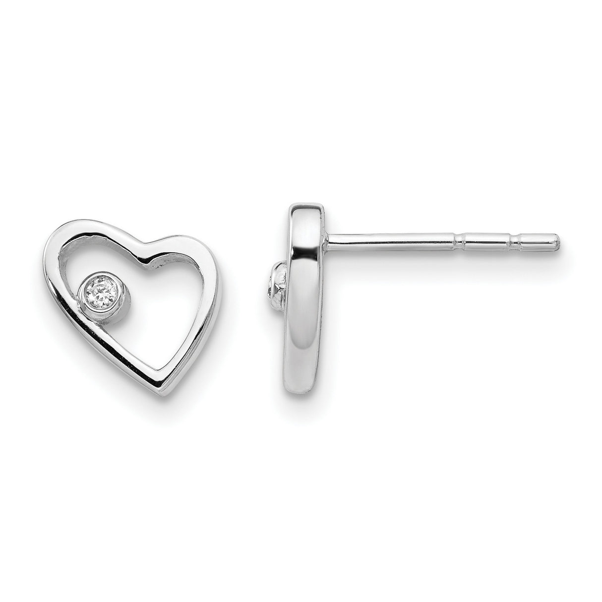 Sterling Silver Heart Stud Earrings with Open Heart Design and Cubic Zirconia Accent