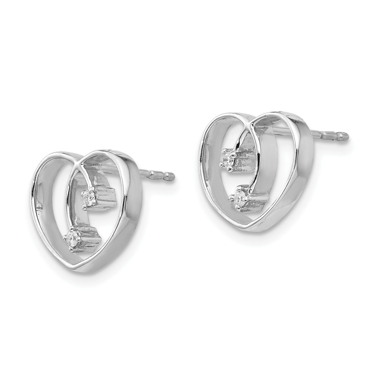 Sterling Silver Heart Shaped Stud Earrings with Diamonds, Open Heart Design