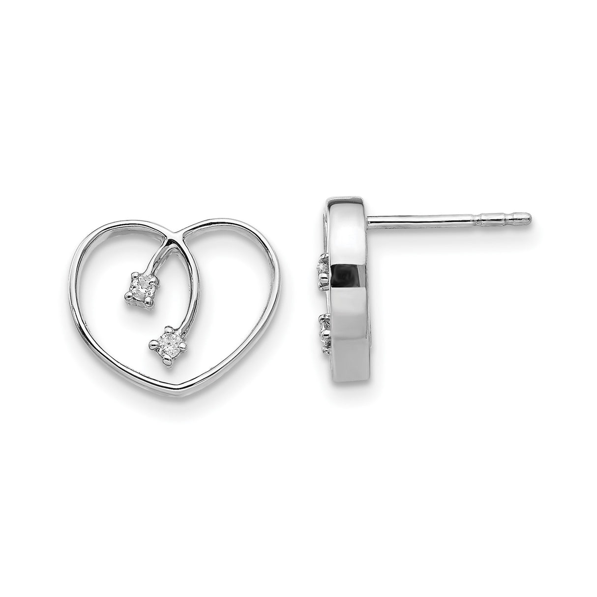 Sterling Silver Heart Shaped Stud Earrings with Cubic Zirconia, Open Heart Design