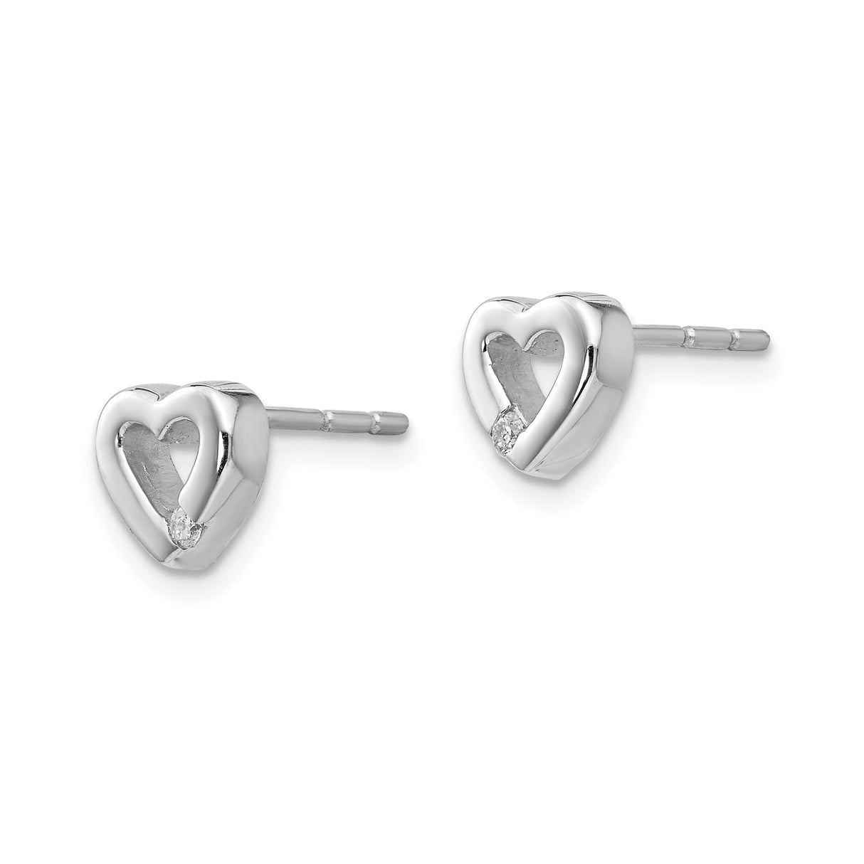 Sterling Silver Heart Stud Earrings with Diamonds, Open Heart Design for Women