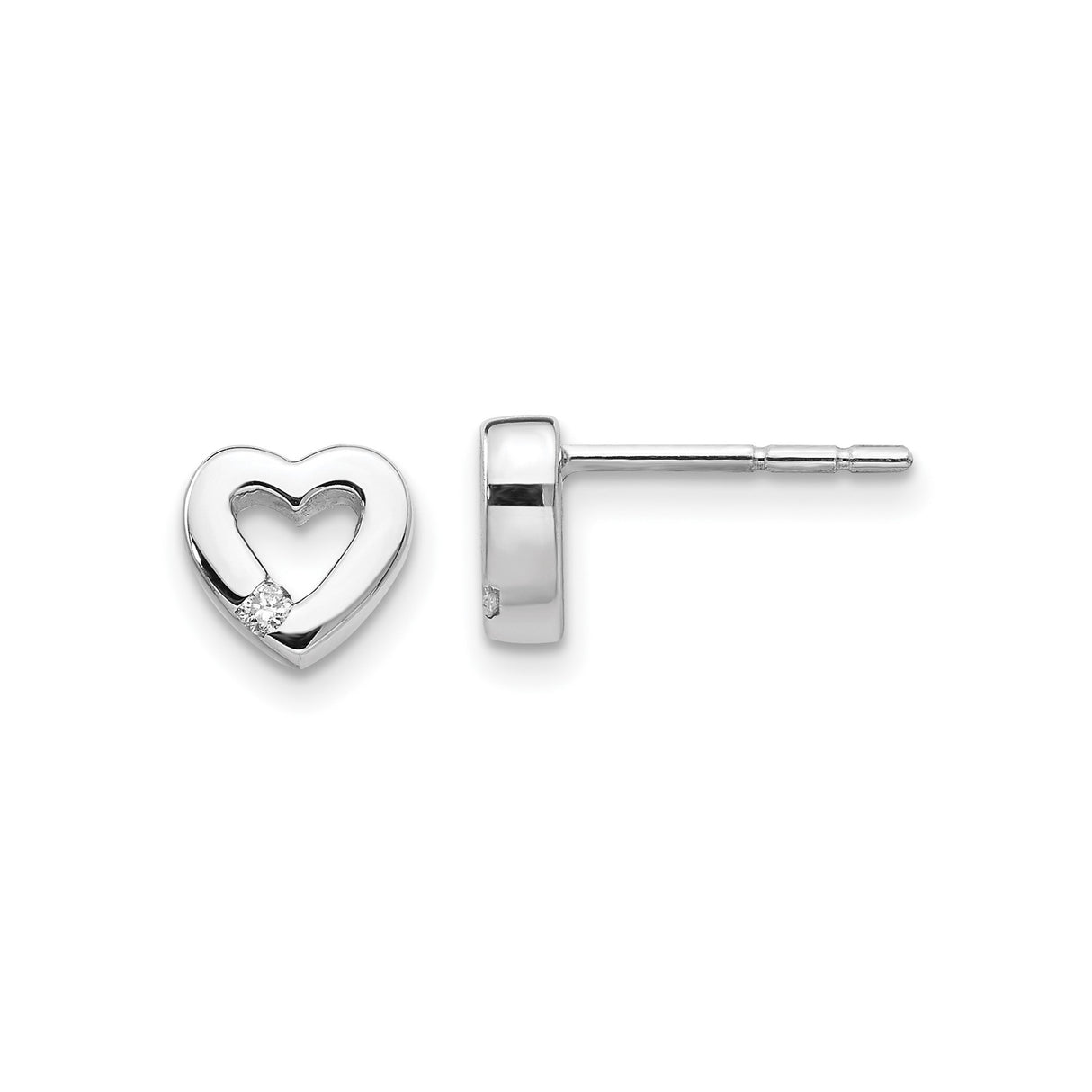 Sterling Silver Heart Stud Earrings with Cubic Zirconia, Open Heart Design for Women