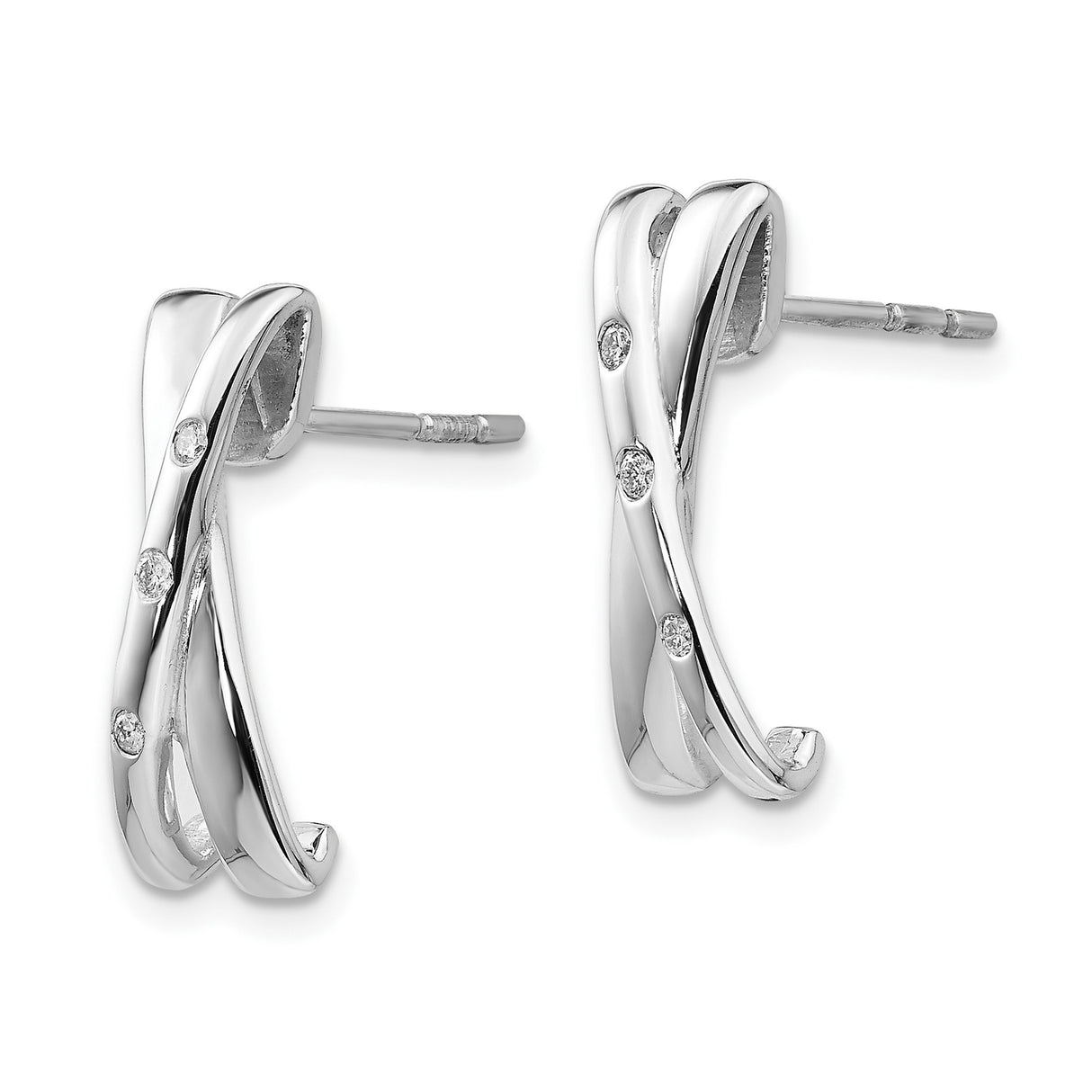 Sterling Silver Crisscross Stud Earrings with Diamond Accents, Modern X Shape Design