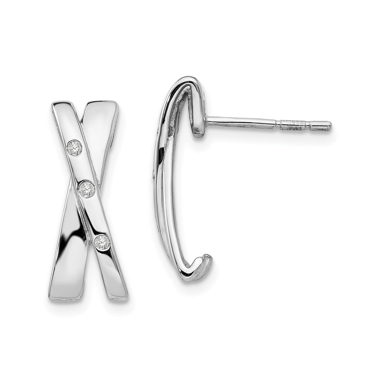 Sterling Silver Crisscross Stud Earrings with Diamond Accents, Modern X Shape Design