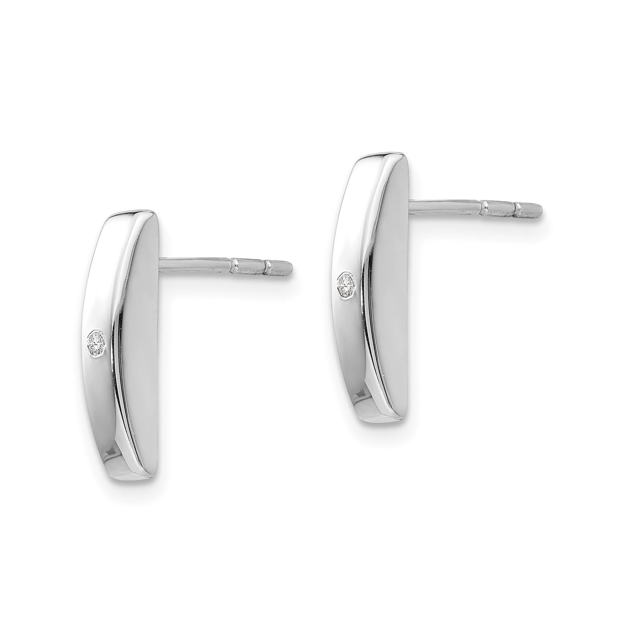 Sterling Silver Bar Earrings with Diamond Accent, Minimalist Rectangle Stud Design