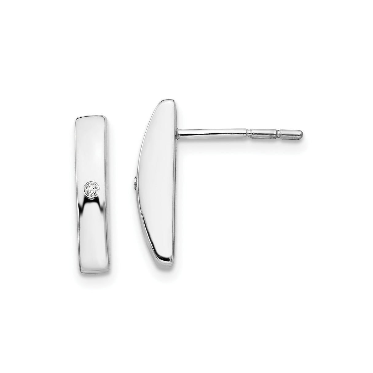 Sterling Silver Bar Earrings with Diamond Accent, Minimalist Rectangle Stud Design