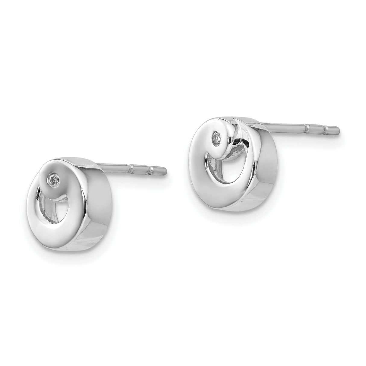 Sterling Silver Circle Stud Earrings with Diamond Accent, Open Design Minimalist Style