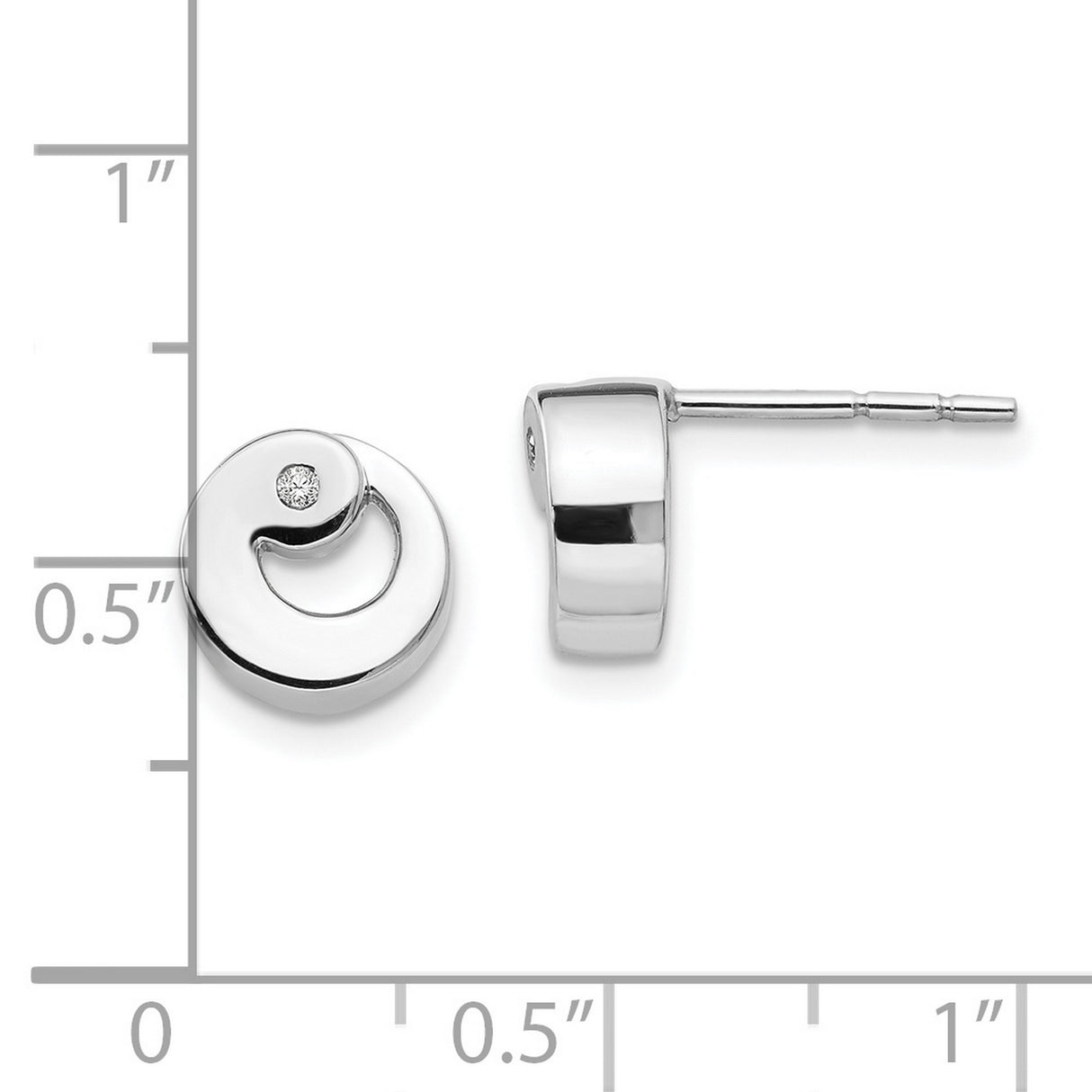 Sterling Silver Circle Stud Earrings with Diamond Accent, Open Design Minimalist Style