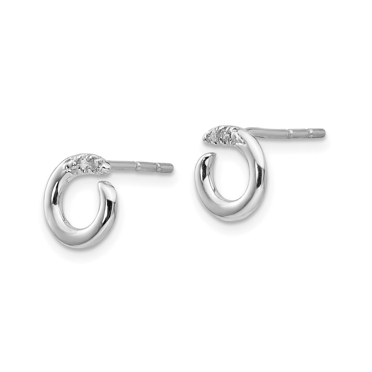 Sterling Silver Stud Earrings with Diamond Accents, Open Circle Minimalist Design