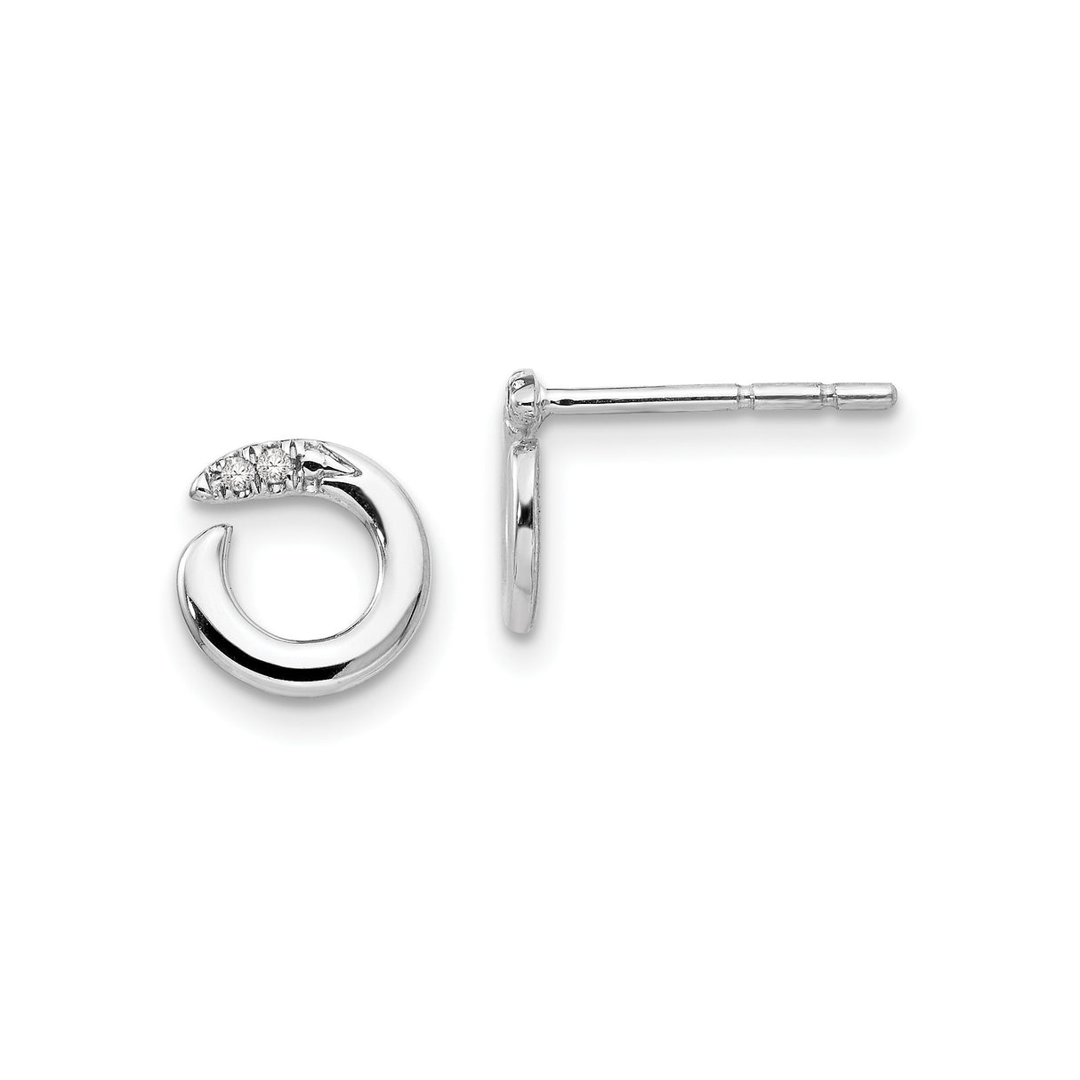 Sterling Silver Stud Earrings with Diamond Accents, Open Circle Minimalist Design