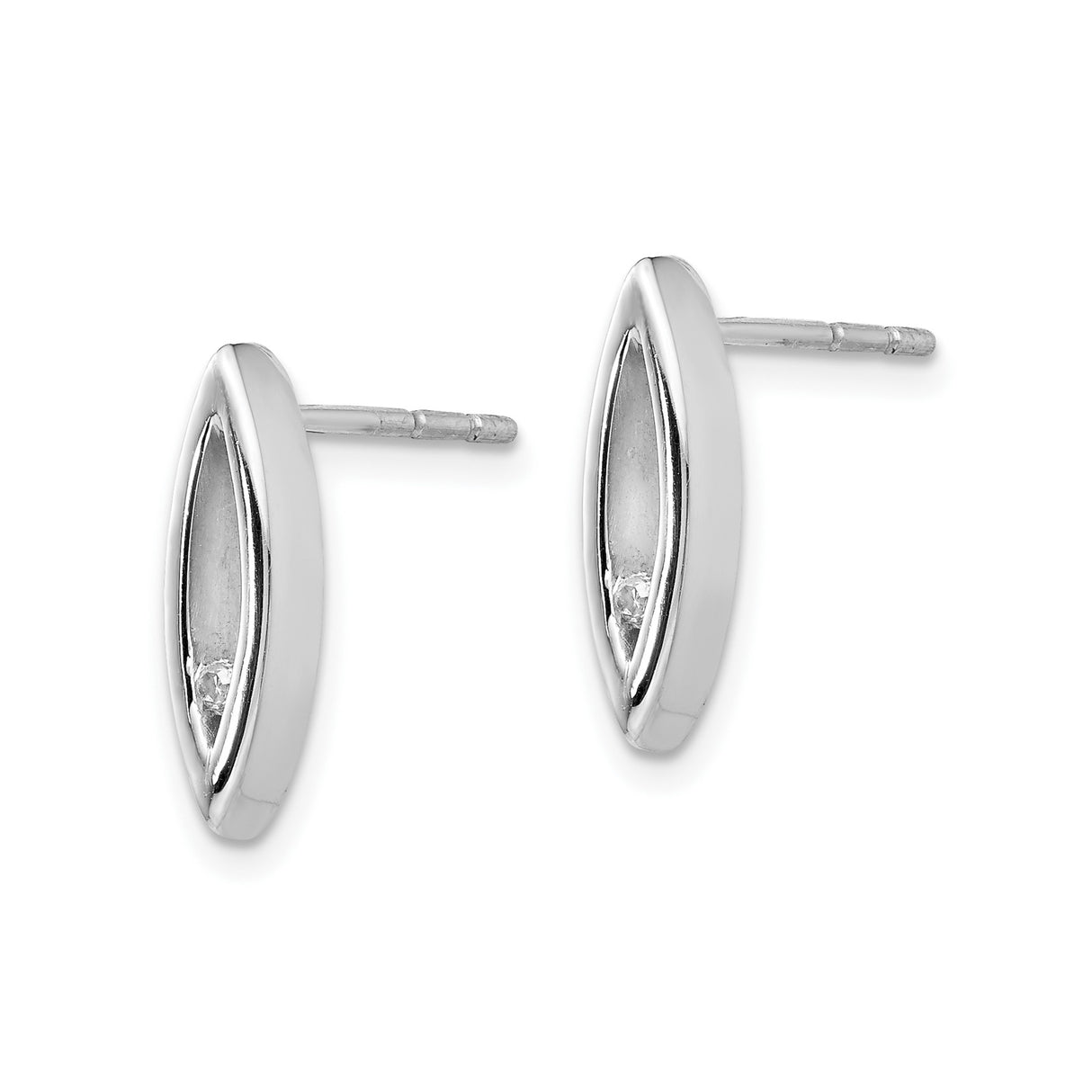 Sterling Silver Stud Earrings with Diamonds, Ichthys Symbol Marquise Design