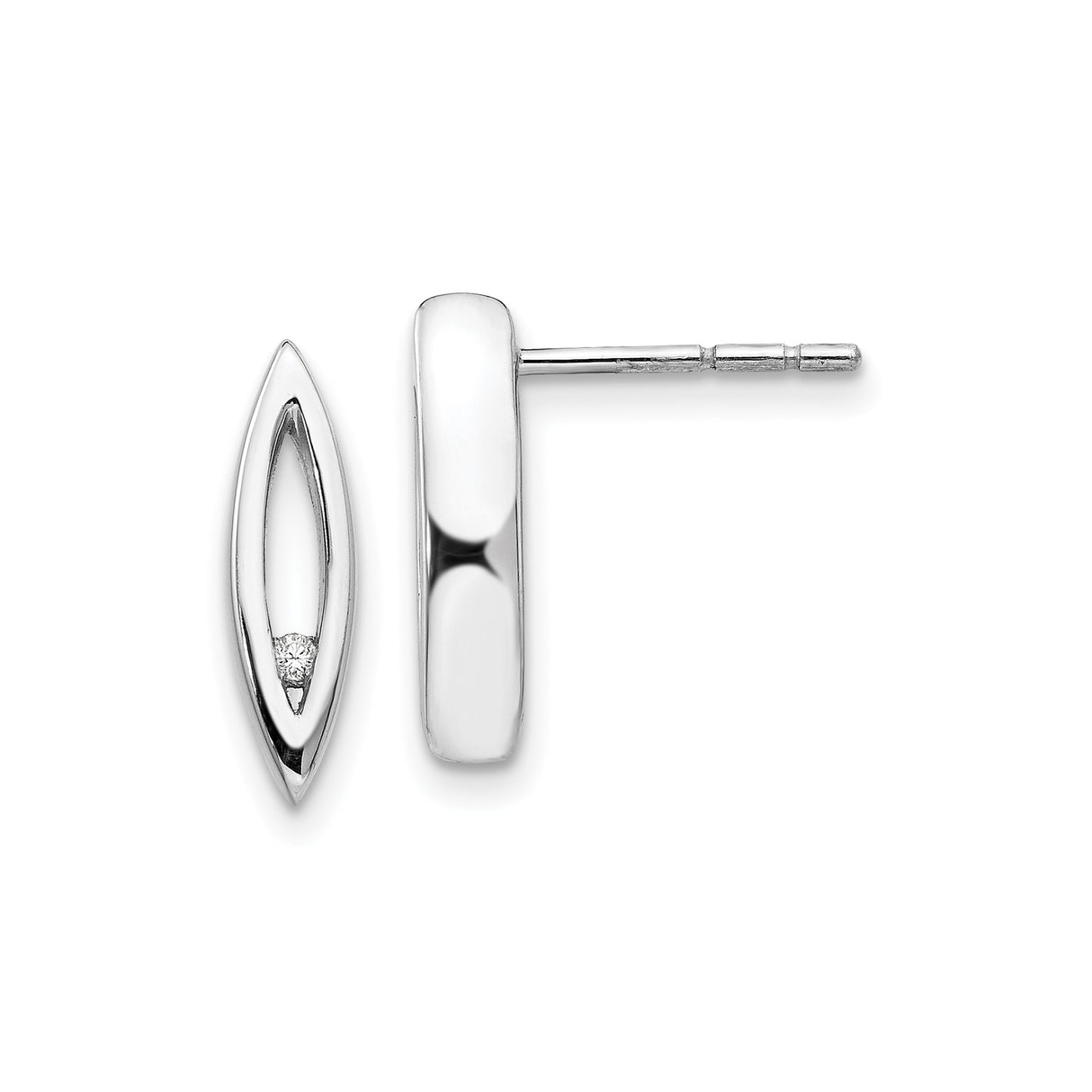 Sterling Silver Stud Earrings with Cubic Zirconia, Ichthys Symbol Marquise Design