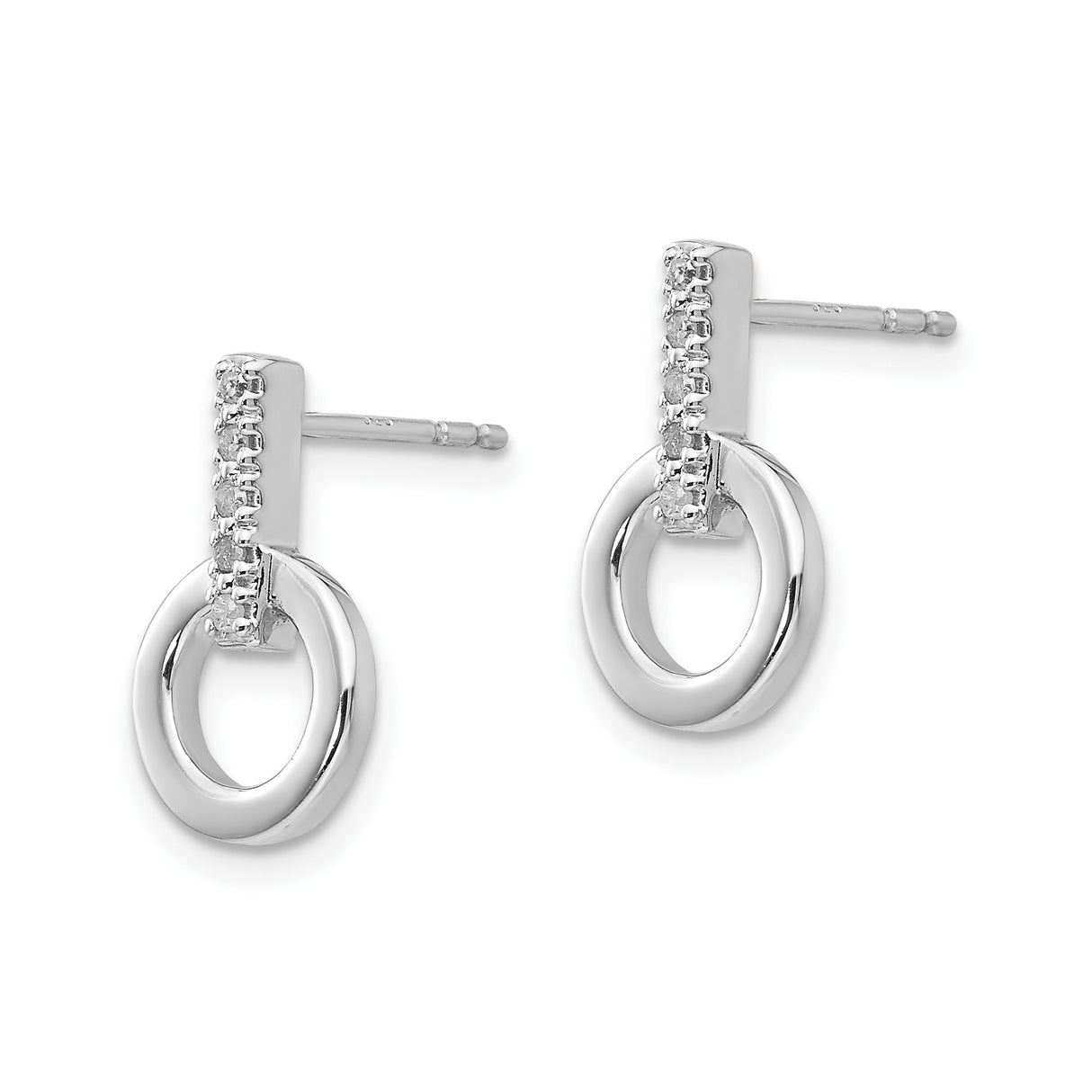 Sterling Silver Circle Drop Stud Earrings with Diamonds, Open Hoop Modern Minimalist Design