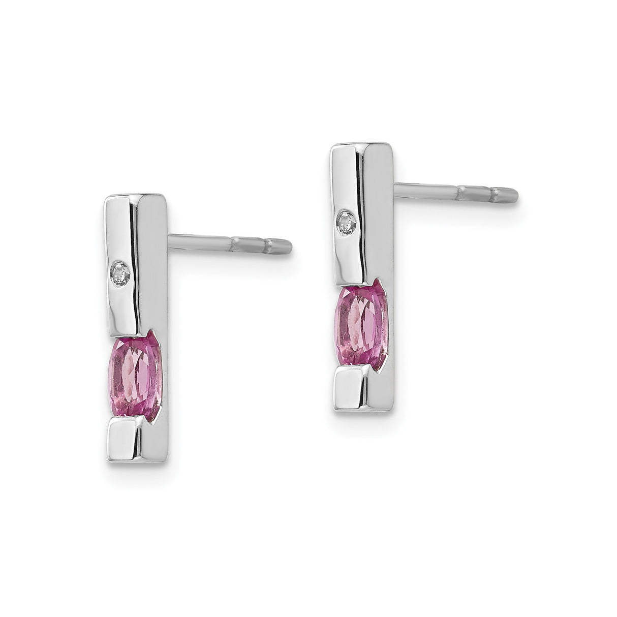 Sterling Silver Stud Earrings with Marquise Cut Pink Tourmaline and Diamond Accents