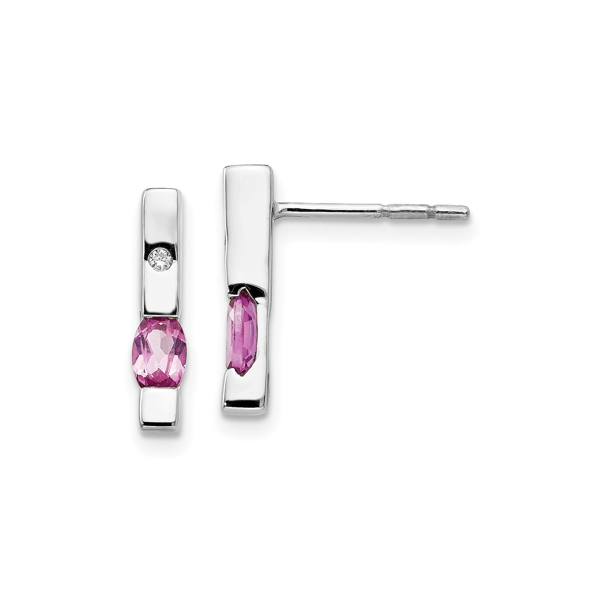 Sterling Silver Stud Earrings with Marquise Cut Pink Tourmaline and Diamond Accents
