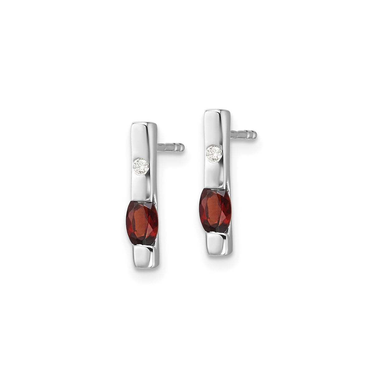 Sterling Silver Garnet Stud Earrings with Diamond Accents, Marquise Cut, Minimalist Style