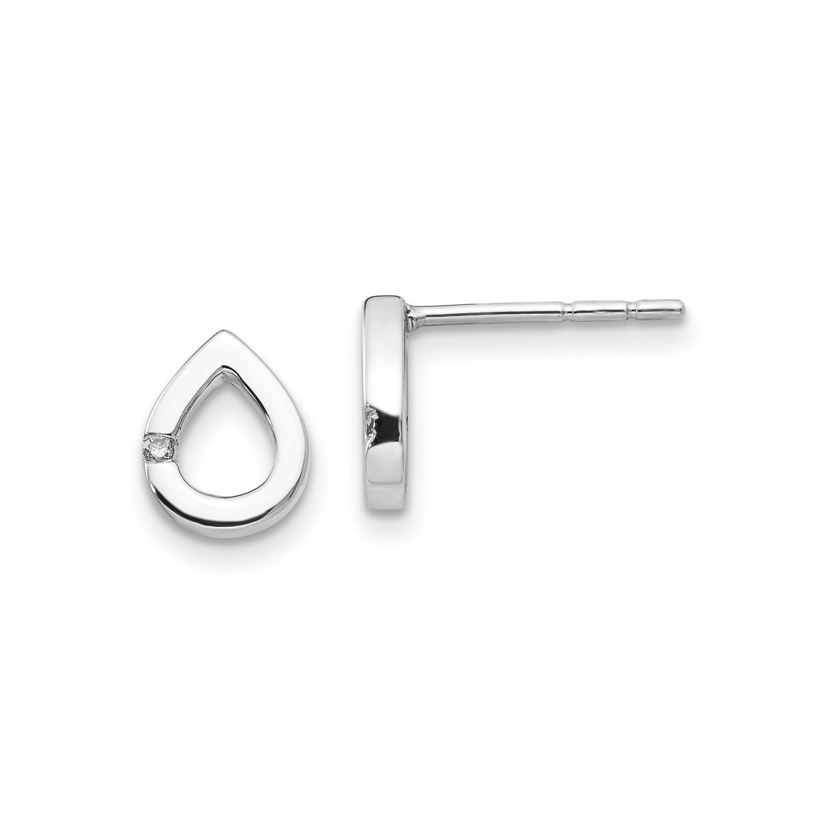 Sterling Silver Teardrop Stud Earrings with Diamond Accent, Minimalist Lightweight Design for Women