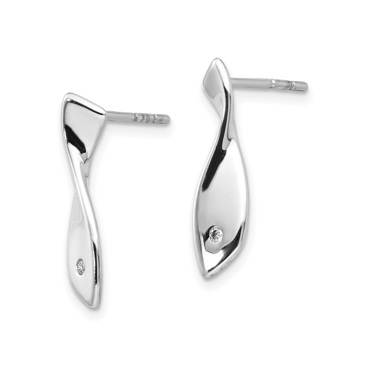 Sterling Silver Twist Stud Earrings with Diamond Accents, Modern Abstract Design