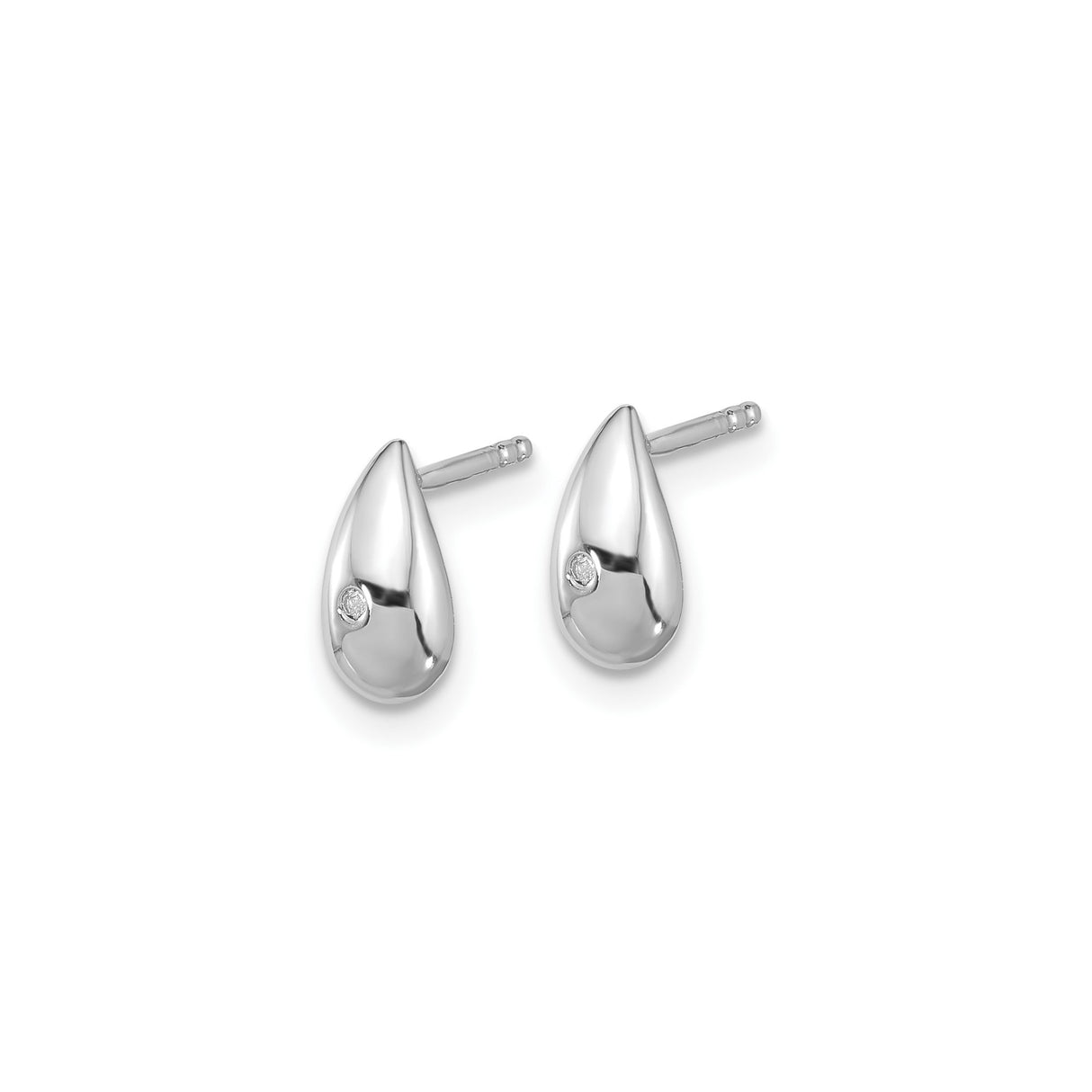 Sterling Silver Teardrop Stud Earrings with Diamond Accent, Minimalist Dainty Design
