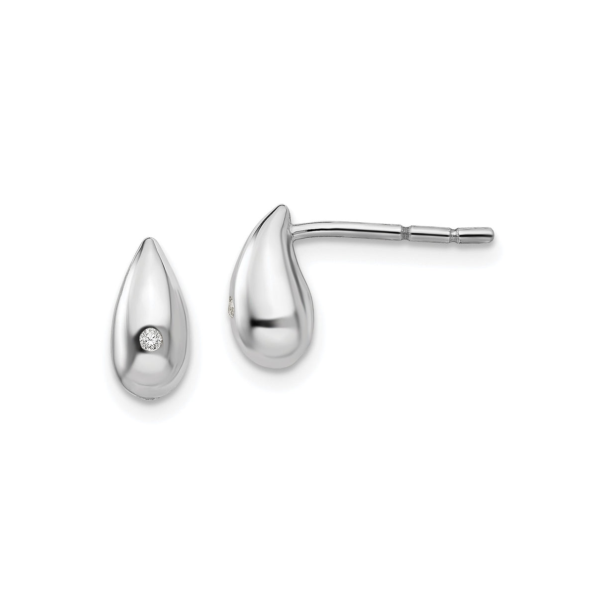 Sterling Silver Teardrop Stud Earrings with Diamond Accent, Minimalist Dainty Design