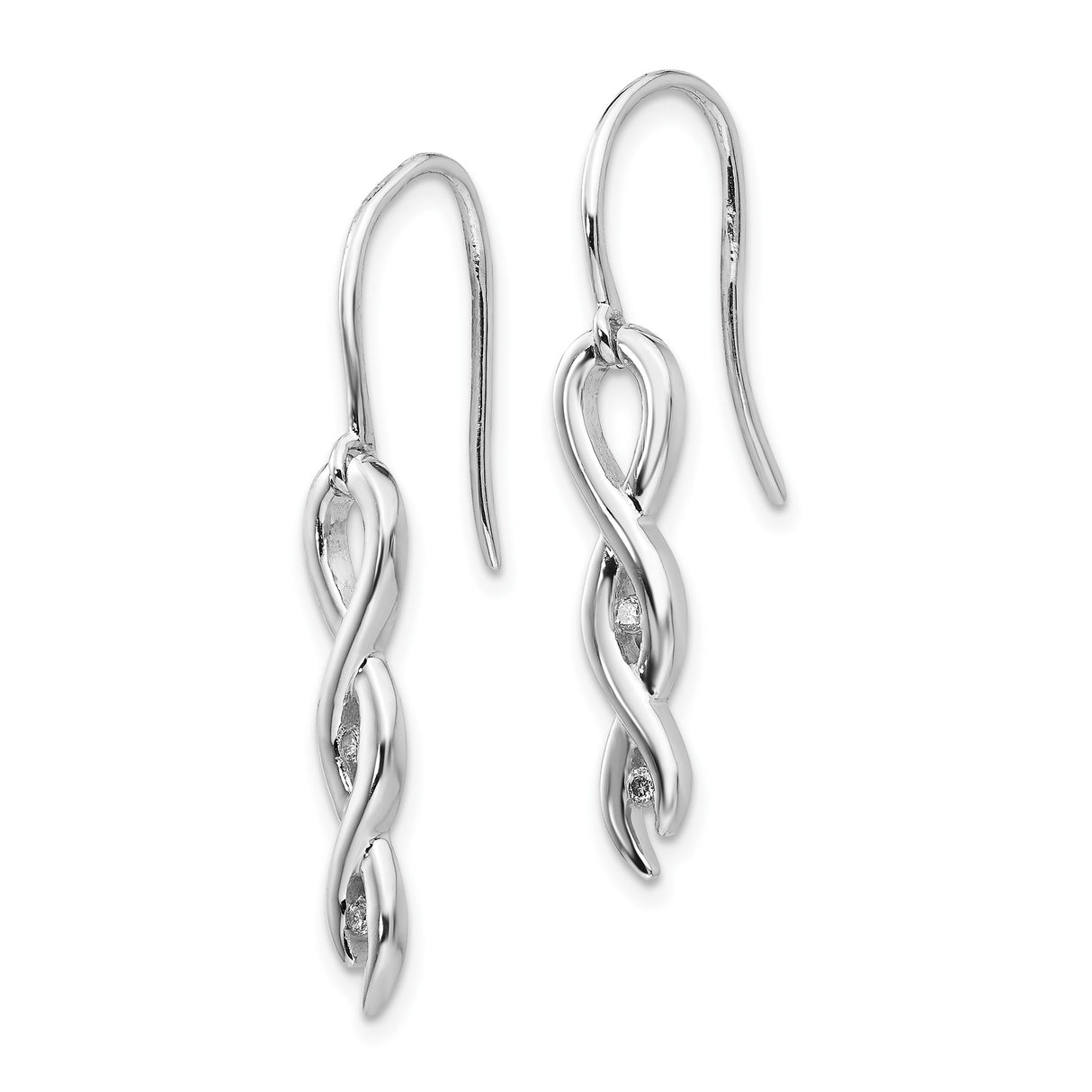 Sterling Silver Dangle Earrings with Diamond Accents, Infinity Twist Design, Shepherd Hooks