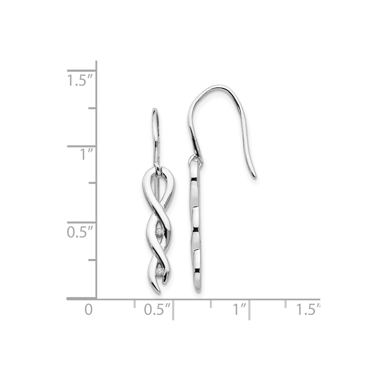Sterling Silver Dangle Earrings with Diamond Accents, Infinity Twist Design, Shepherd Hooks