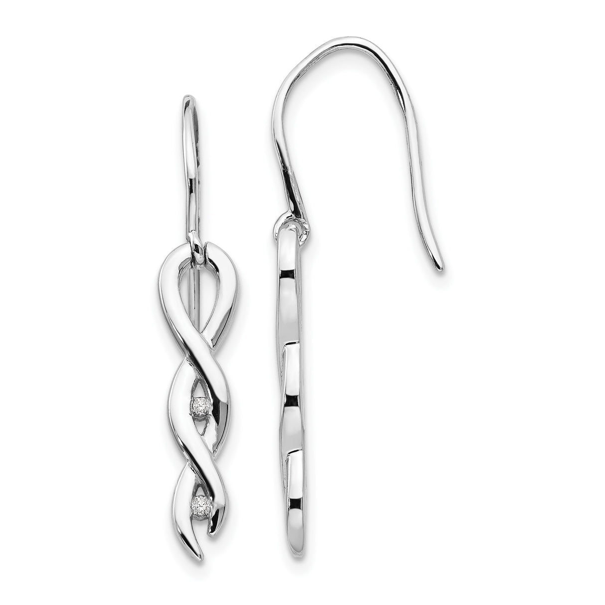 Sterling Silver Dangle Earrings with Diamond Accents, Infinity Twist Design, Shepherd Hooks
