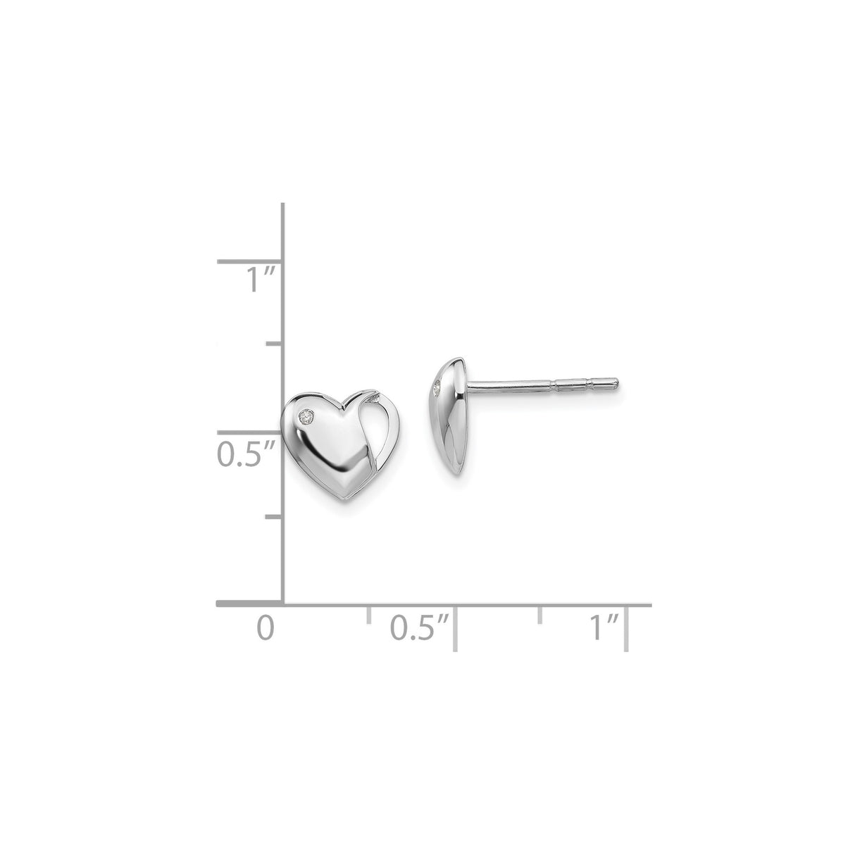 Sterling Silver Heart Stud Earrings with Diamond, Open Heart Design for Women
