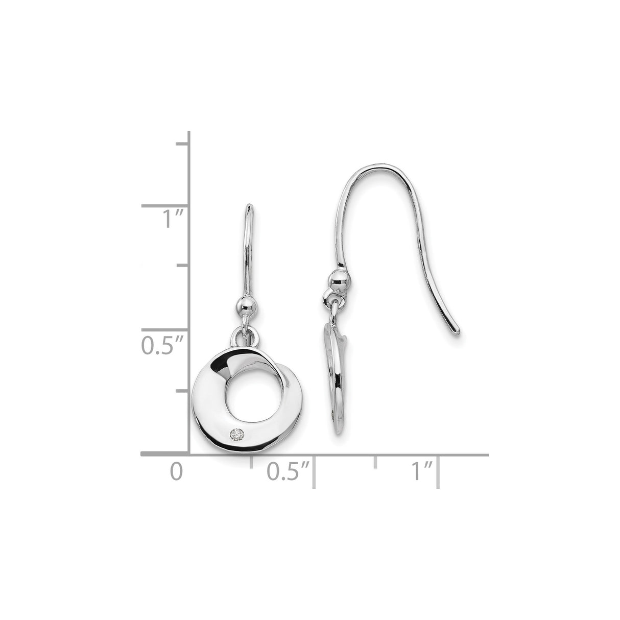 Sterling Silver Dangle Earrings with Diamond Accent, Open Circle Drop, Minimalist Hook Back