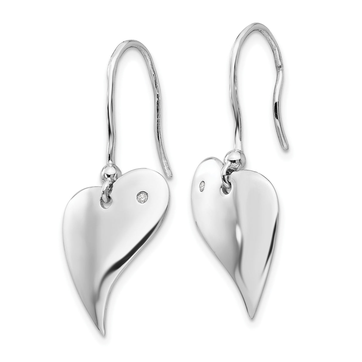 Sterling Silver Dangle Earrings with Diamond Accent and Asymmetrical Heart Charms